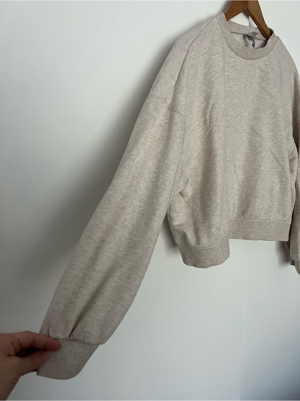 H&M Oatmeal Cropped Sweatshirt Pullover Crew Neck Athleisure Casual Size Large - Picture 2 of 5